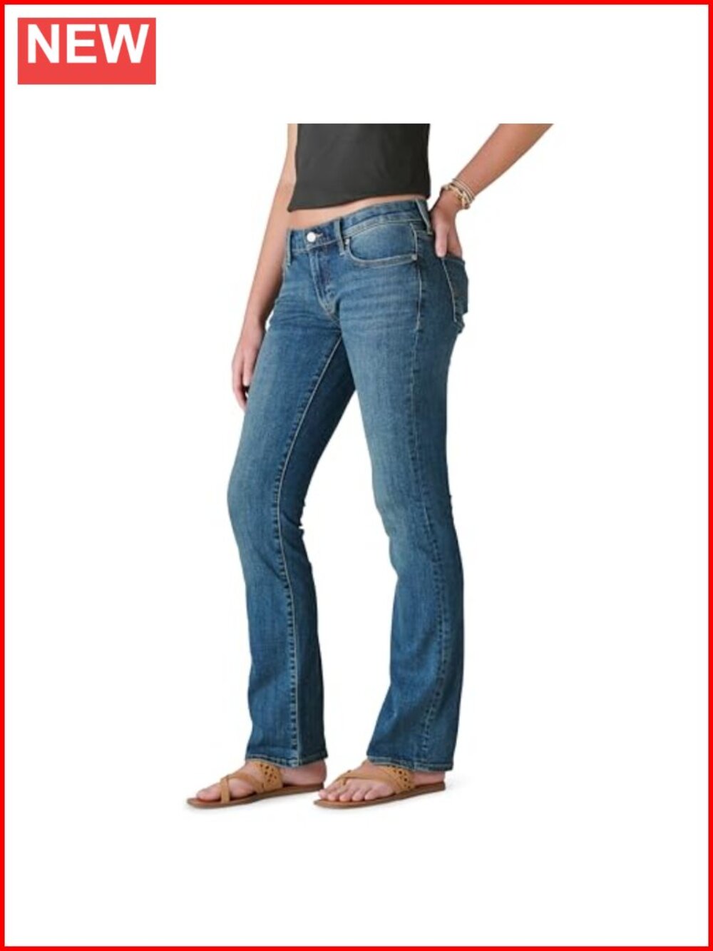 Mid Rise Bootcut Jeans Stretch 5-Pocket Casual Denim - Picture 2 of 6